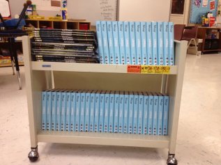 Books waiting to be distributed to teachers