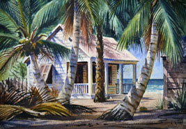 "By the Ocean, Key West" by A. Johnson, WPA artist, via Key West Art & Historical Society